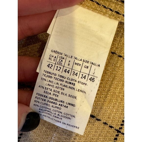 Max Mara Tan And‎ Black Plaid Silk And Linen Blend Two Button Blazer Size 12 - Picture 9 of 13